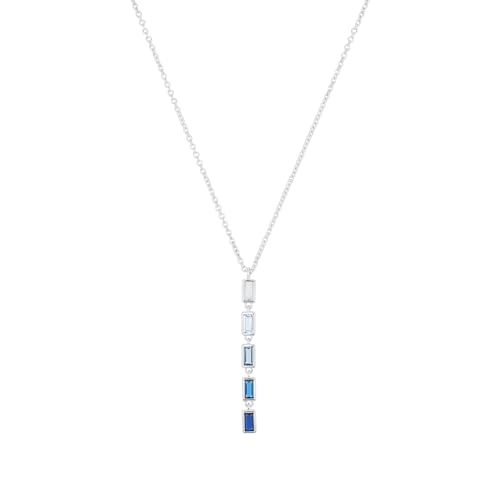 s.Oliver Y-Collier 925 Sterling Silber Damen Halsschmuck, mit Zirkonia synth., 42+3 cm, Blau, Kommt in Schmuck Geschenk Box, 2031402