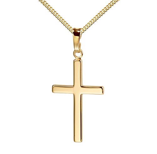 Kreuz-Anhänger mit Kette für Damen, Herren und Kinder als Ketten-Anhänger mit Kette 585 Gold 14 Karat Hochglanz mit Schmuck-Etui