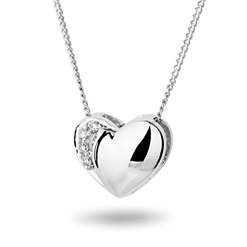 MIORE Schmuck Damen 0.02 Ct Diamant Halskette mit Kettenanhänger Herz mit 4 Diamanten Brillanten Kette aus Weißgold 18 Karat /750 Gold