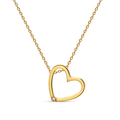 Miore Schmuck Damen 0.01 Ct Diamant Halskette mit Anhänger Herz und Solitär Brillant elegante Kette aus Gelbgold 14 Karat/ 585 Gold