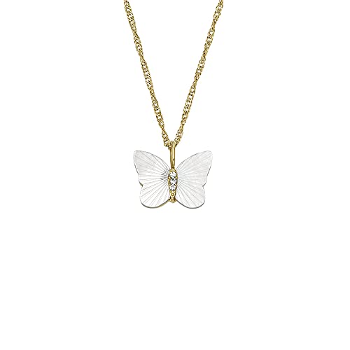 FOSSIL Halskette für Frauen Radiant Wings Weiße Perlmutt Schmetterlingskette, Länge: 406mm+60mm, Breite: 13.2mm, Höhe: 11mm, JF04424710