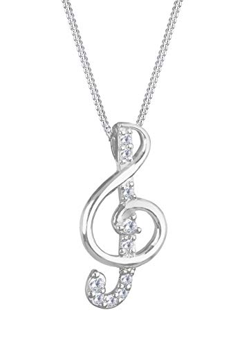 Elli Halskette Damen mit Anhänger Notenschlüssel und Zirkonia in 925 Sterling Silber 45 cm lang