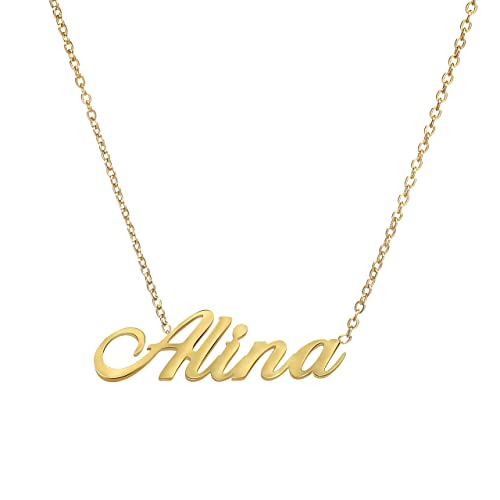 ANDANTE Premium Collection - Namenskette Alina 14K Gold Edelstahl Halskette Personalisierte Kette mit Namen - längenverstellbar 43 cm - 48 cm