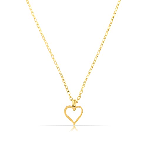 Made by Nami Minimalistische Halsketten mit Anhänger • Dezente Damen Edelstahl Halskette mit starkem Karabiner-Verschluss • Choker-Kette Frauen & Mädchen • Filigrane Gliederkette (Offenes Herz Gold)