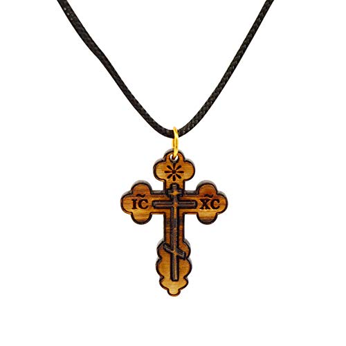 Authentischer Christen-Schmuck aus Bethlehem, Halskette mit Kreuz des Orthodoxen Christentums aus Olivenholz