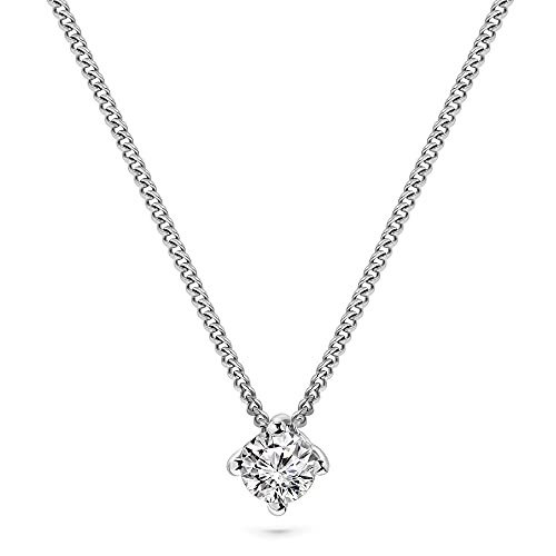 MIORE Kette Damen 0.10 Ct Diamant Halskette mit Anhänger Solitär Diamant Brillant Kette aus Weißgold 14 Karat / 585 Gold, Halsschmuck 45 cm lang