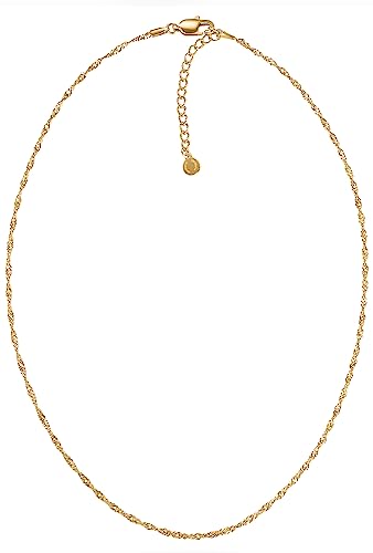 day.berlin Damen Halskette Twist in Gold 18k vergoldet, filigrane Kette gedreht ohne Anhänger 40cm + 5cm, variable Länge aus 316L Edelstahl, nickelfrei & wasserfest