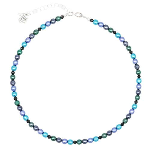 Feliss Handmade: Ketten aus Perlen Halskette Damen Statement Kette 45 cm lang in Boho Style. Choker Halsband Schmuck. Beads Perlenkette Frauen grau