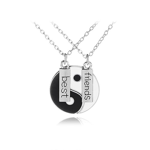 Guoguonb 2 Stücke Yin Yang Halskette Legierung Yin Yang Taichi BFF Paare Anhänger Halskette Passende Puzzle Best Friend Halskette Partner Schmuck Ketten für BFF Pärchen Familie -Schwarz-Weiß-Puzzle