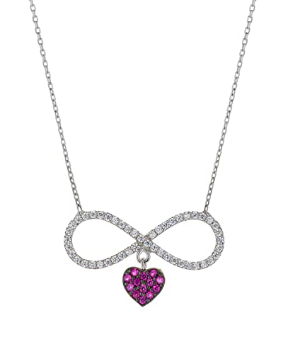 Remi Bijou Wunderschöne 925 Sterling Silber Halskette Kette - Infinity Ewige Liebe - Herz rosa Geschenk - Geschenketui GRATIS