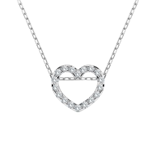 EDELIND Herzkette Weißgold 585 mit 18 Diamanten 0.09 ct - Gold Kette Frauen Echt 585 mit Herzanhänger, Länge 45 cm