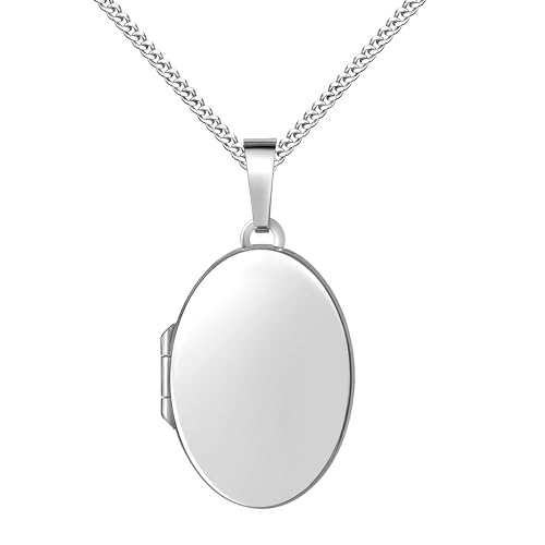 JEVELION Silberkette Medaillon Anhänger für 2 Bilder 925 Silber Bild Amulett oval zum Öffnen für Damen mit Halskette und Schmuck-Etui Mit Halskette - Kettenlänge 50 cm.