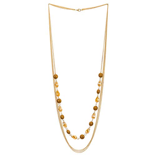 COOLSTEELANDBEYOND Gold Statement Halsband Halskette Multi-Schichten Lange Kette mit Birnenform Kristall Edelsteine Perlen Schnur