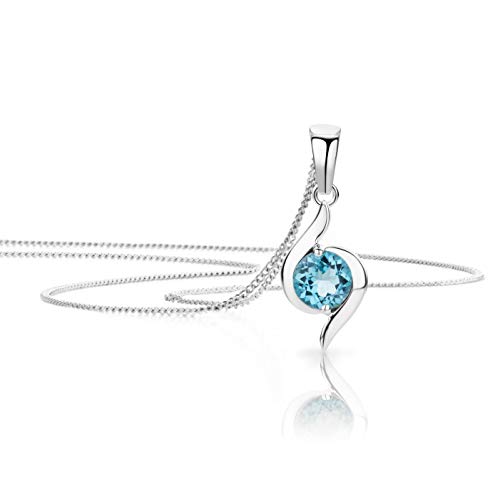 OROVI – Halskette aus 9 Karat (375) Weißgold mit Topas (0.57 ct) – filigrane Gold Kette Damen mit blauem Edelstein Anhänger – inkl. Schmuckbox zum Verschenken – allergenfrei & handgemacht (45 cm)