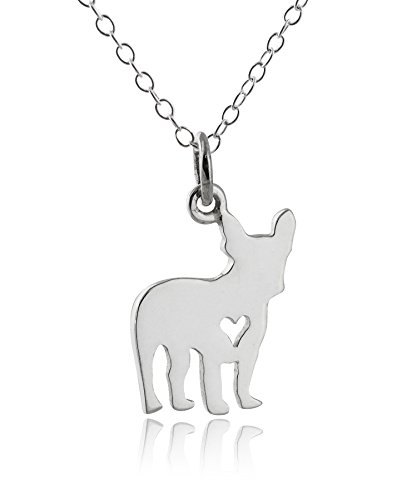 Sterling Silber Charm Französische Bulldogge mit Herz Ausschnitt Anhänger Halskette, 45,7 cm Kette