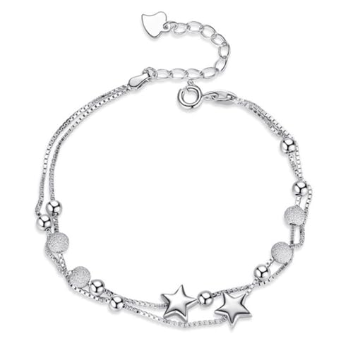 LZKHEH Sterling Silber Armband mit Perlen und Stern-Anhänger für Frauen - Geschenk für Ihre Liebsten, 925er Silber-Kette in ansprechendem Design