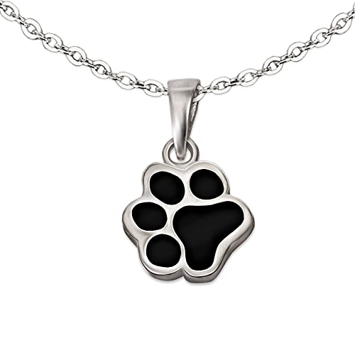 CLEVER SCHMUCK Set Silberner Kinder Anhänger kleine Tier Pfote Tatze 8 mm Hund Katze schwarz und & Kette Anker 40 cm Sterling Silber 925 in Schmuckverpackung