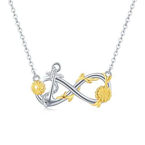 OHAYOO Unendlichkeitszeichen Kette 925 Sterling Silber Gänseblümchen Anhänger Halskette Gold Blume Schmuck für Damen Mutter