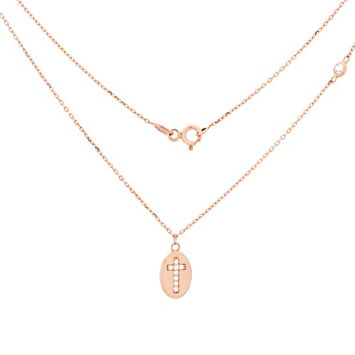 Kette und Kreuzanhänger mit Zirkonia aus 585 Rotgold