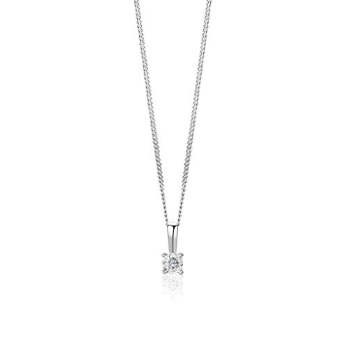 Orovi Schmuck Damen Diamant– Kette Gold mit Anhänger Solitär natürlichen Diamant im Brillantschliff in einer Krappenfassung Zeitlose klassisch Halskette aus Weißgold 9 Karat (375)
