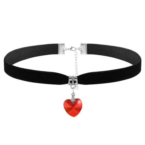 DIVINA VITAE Rot Choker Halsband Damen Schwarze Samt Herz Halskette Choker Herz Kette Vintage Gothic Verstellbare Halskette für Valentinstag Halloween Cosplay Party Schmuck Mädchen 80er 90er Deko