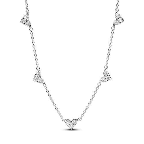PANDORA Timeless Dreifachstein Herz Halskette aus Sterling Silber mit Zirkonia Steinen, Größe 45cm, 393160C01-45