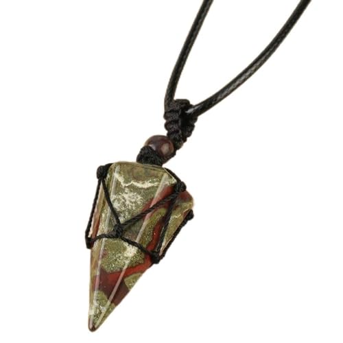 &ET Crystal Necklace, Handgewebte Wicklung Naturedelstein Hexagonal Spitz Drachen-Blutstein Kristall Halskette Anhänger Mit Verstellbarer Lederkette Kristallschmuck für Damen Herren