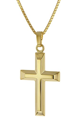 trendor Kreuz Anhänger Gold 333 / 8K mit goldplattierter Silberkette zeitloser Halsschmuck für Damen und Herren, elegante Geschenkidee, 41168-50 50 cm