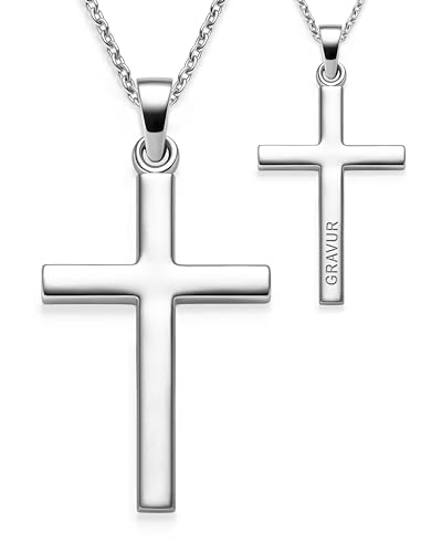 Kreuz Kette Mädchen Junge Silber 925 mit Gravur Name Datum personalisiert | Kreuzkette Kreuzanhänger Halskette Kinder | Geschenk Geschenke Erstkommunion Konfirmation Firmung Geburt Taufe Taufgeschenk