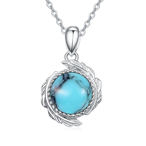 OHAYOO Türkis Kette Silber 925 Türkis Schmuck Halskette Feder Türkis Anhänger Kette Feder Geschenke für Damen Mädchen