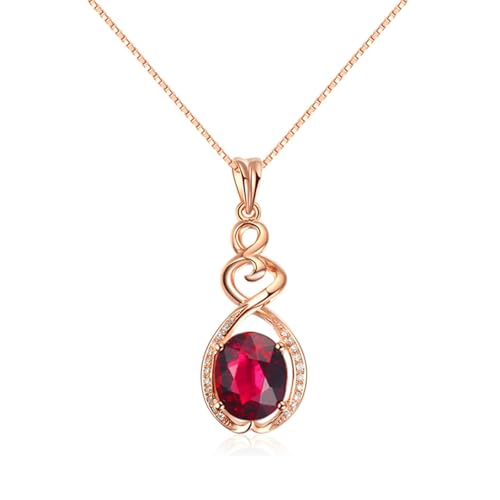 Bishilin Halskette Damen Rotgold 585, Kette 45CM Rosegold mit Anhänger Unendlichkeit mit Rot Turmalin 1.4ct Halskette Personalisiert für Frauen