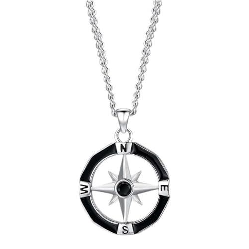 XUJLRL Kette Herren, Halskette mit Kompass Anhänger für Herren Silber Kette Orginal Herren/Geschenke für Männer Edelstahl Anhänger(60CM)