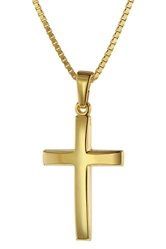 trendor Kreuz 21 mm Gold 585 mit goldplattierter Silberkette für Frauen Damen-Halskette, Gold-Anhänger, elegantes Geschenk 75544