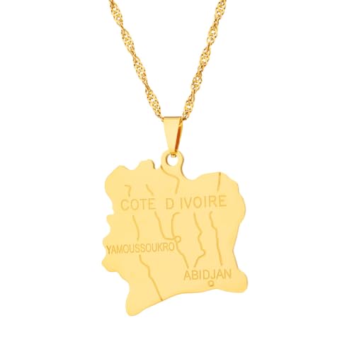 Halskette Mit Glänzender Landkarte Elfenbeinküste Anhänger Mit Stadtkarte Ethno-Charm-Schmuck Für Herren Damen Reise-Souvenir-Geschenke Unisex-Pullover-Ketten Damen-Anhänger Geometrischer Anhänger