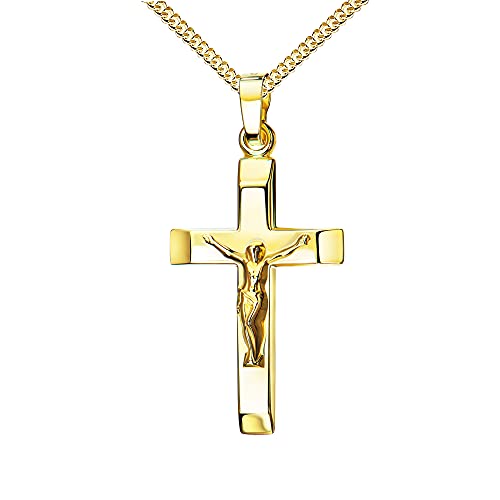 585 Gold-Kruzifix-Anhänger 750 Gold 18 Karat Kreuz-Anhänger Jesus Christus Ketten-Anhänger mit Schmuck-Etui Mit Panzerkette - Kettenlänge 60 cm.