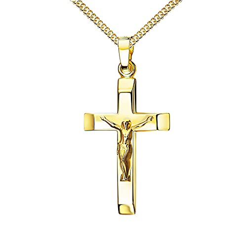 JEVELION 585 Gold-Kruzifix-Anhänger 585 Gold 14 Karat Kreuz-Anhänger Jesus Christus Ketten-Anhänger mit Schmuck-Etui Mit Panzerkette - Kettenlänge 60 cm.
