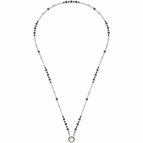 Leonardo Jewels Osira Clip&Mix Damen Halskette aus Edelstahl und schwarzen Glasperlen mit Ring für Charms Anhänger, Länge 70 cm, Schmuck Geschenk 023294