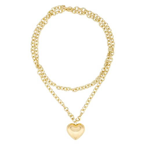Mikovivi Puffige Herzkette für Damen, Goldene Klobige Halskette Trendige Lange Halskette mit Herzanhänger Statement-Schmuckgeschenk für Geburtstag Valentinstag Jahrestag