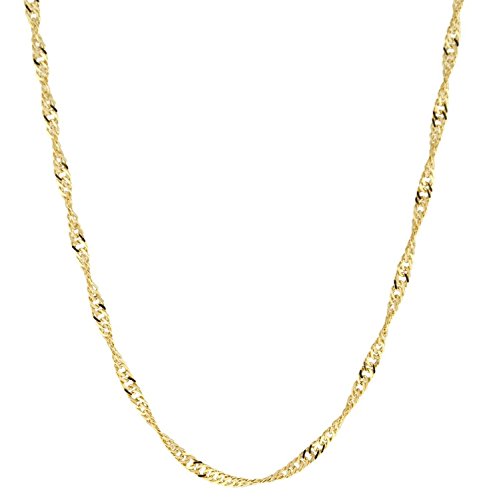 PRINS JEWELS 14 Karat / 585 Gold Singapur Kette Licht Zweiseitig Diamantiert Unisex, Länge Wählbar (49)