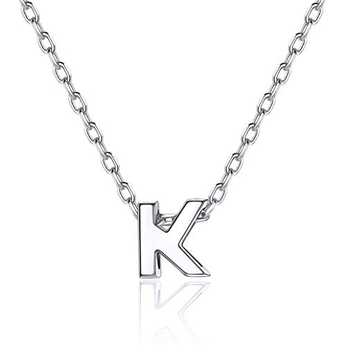 Initialen Kette Damen Halskette mit S925 Silber Buchstaben Alphabet K Anhänger Initiale Silberfarbe Name Halskette für Damen Frauen Mädchen 46cm+5cm Buchstabenkette