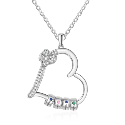 LoLaTide Personalisierte Damen Halskette mit 2-5 Namen Kette Herz mit Gravur Mama Schmuck für Damen Geschenke für Weihnachten Geburtstag Muttertag (Silber, 3 namen)