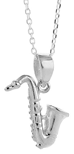 Nenalina Damen Halskette mit Saxophon Anhänger, Halskette für Frauen mit Musik Anhänger, Damen-Silberkette mit Instrument, Schmuck für Mädchen, Kette 45 cm aus 925 Sterling Silber