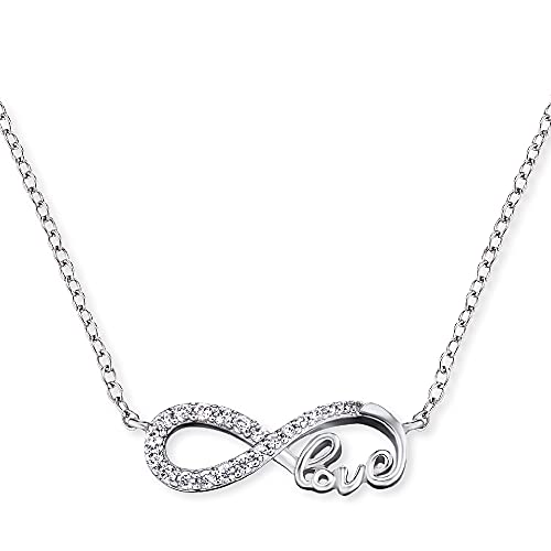 Engelsrufer Infinity Kette mit Anhänger für Damen 925er Sterlingsilber besetzt mit 20 weißen Zirkonia Länge 40 cm plus 4 cm