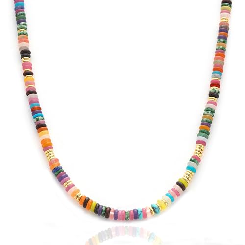 C.Paravano Farbige Perlenkette Damen Boho Lange 42cm | Halskette Damen mit Muschel Perlen | Kette Perlen Damen Choker | Schmuck Geschenke für Frauen