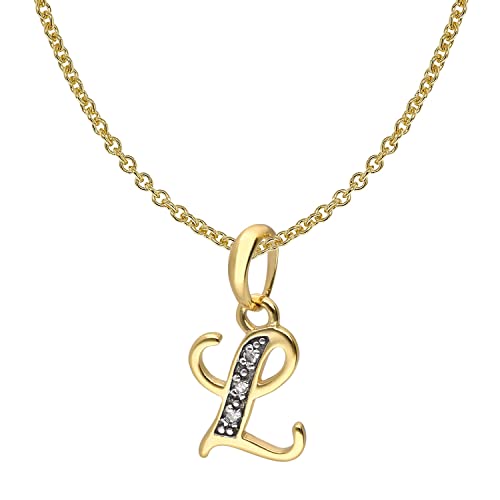 trendor Buchstaben-Anhänger L Gold 333/8K mit vergoldeter Silberkette modisches Schmuckstück aus Echtgold für Damen, tolle Geschenkidee, 41520-L-38 38 cm