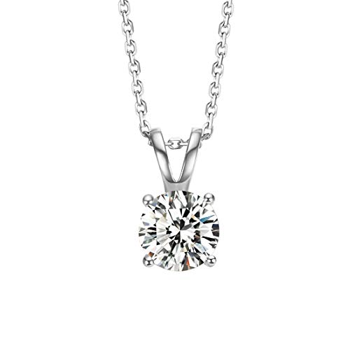 FANCIME Solide 14 Karat 585 WeißGold Kette mit 5mm Moissanite Anhänger (Karatgewicht 0.5, Farben D-E, Reinheit VVS) im Runden Brillantschliff Schmuck für Damen Mädchen - Kettenlänge: 40+5 cm