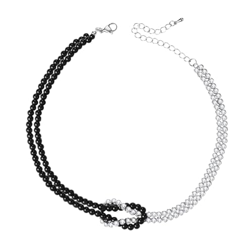 OIDEA Damen Tennis Halskette mit Unendlichkeitszeichen: Schwarz Perlen Zirkonia Tennis Kette aus Messing Vintage Gothik Schmuck Geschenk für Frauen Mädchen