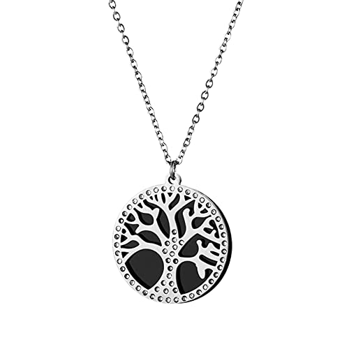 JewelryWe Schmuck Damen Halskette Lebensbaum Kette mit Gravur, Edelstahl Baum Des Lebens Anhänger mit Zirkonia Silber Geschenk