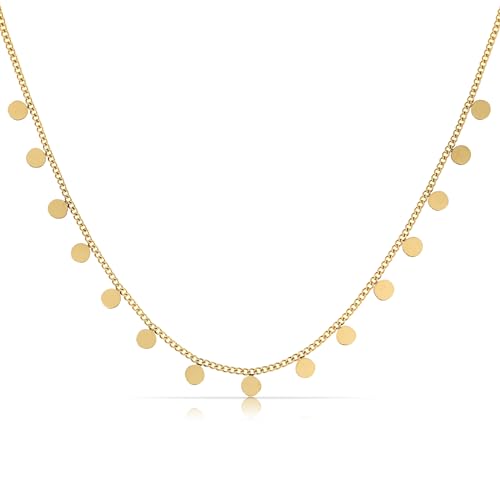 Made by Nami Edelstahl Damen Kette in Gold mit kleinen runden Plättchen Geschenke für Frauen Schmuck Damen 40 + 5 cm Länge (Plättchen)