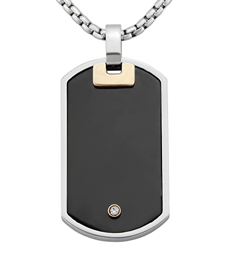 Hanessa Personalisierte Kette mit Gravur Edelstahl 50 cm mit Anhänger Dog Tag mit Zirkonia Stein in silber schwarz gold - Personalisierte Halskette für Männer und Frauen - Personalisierter Schmuck